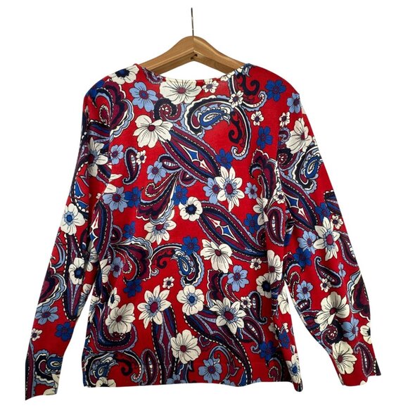 Talbots Womens Sweater Sz XL Petite Red Paisley Floral Merino Wool NEW MSRP $110 - Picture 3 of 13